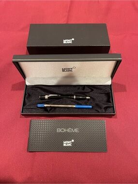 Montblanc Bohème Black and Silver Rollerball Pen with Blue Refill